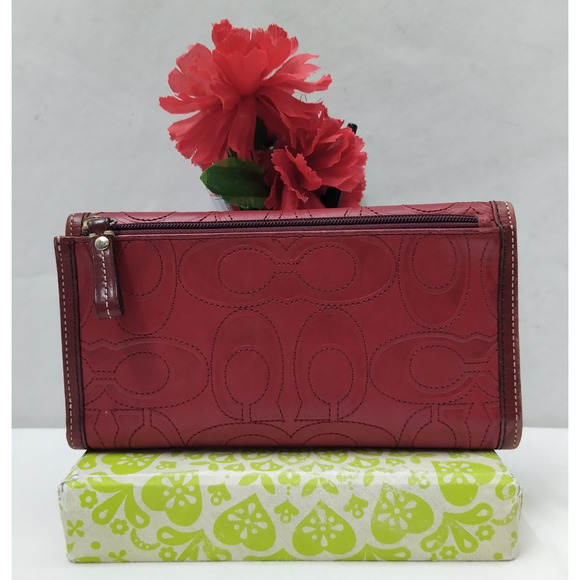 Coach Red Leather Credit Card ID Window Trifold Wallet - Vintage - Picture 2 of 14